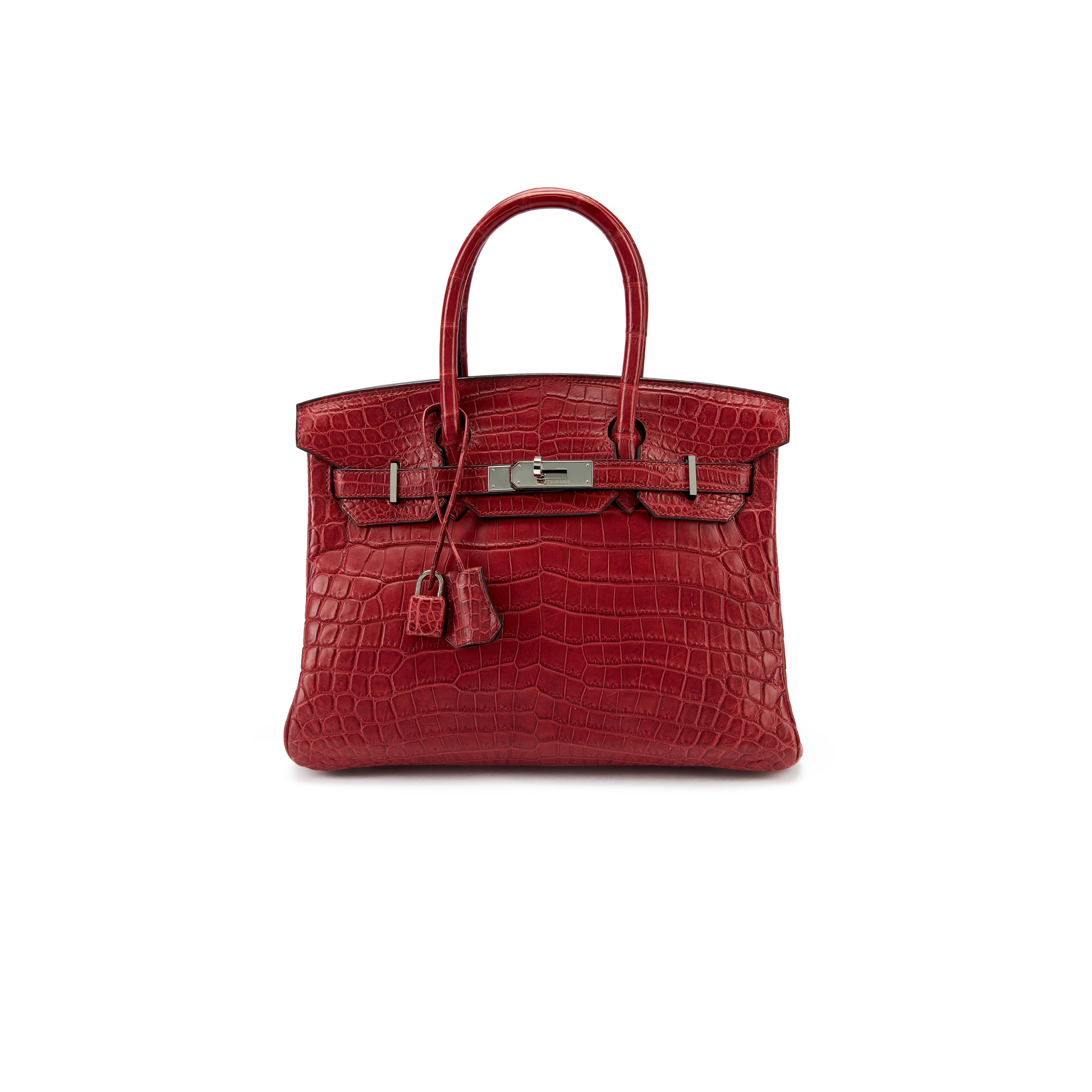 H**mes master birkin 25 crocodile leather red bag silver buckle h041354ck8v (25*20*13cm)